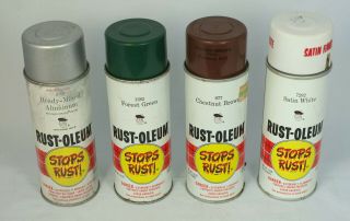 4 Cans Vintage Rust - Oleum Scotty Spray Paint Aluminum,  Green,  Brown,  White