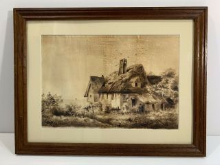 19th Century English Cottage By The Sea Country Side Landscape Painting Ca 1870s