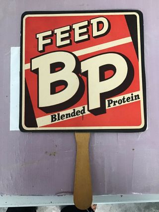 B P Feeds Advertizing Fan Iowa City Farm Seed Sign 8” Wide