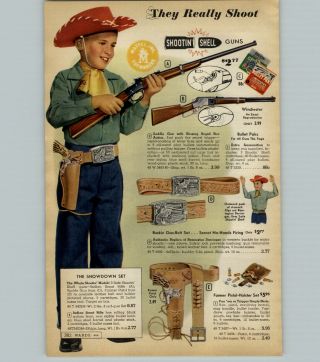 1959 Paper Ad 4 Pg Toy Guns Holster Cowbot Pistol Rifle Burp Machine Guns Buckle
