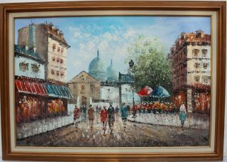 Listed Artist C.  Burnett (ix - Xx) Large Oil Painting On Canvas Paris,  Montmartre