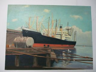 Orig Oil Painting Listed Ca Artist William Hamilton,  Cargo Ship Hawaiian Rancher
