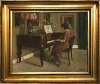 Sören Josva Christensen (1892 - 1948) : Interior With A Piano - Playing Woman