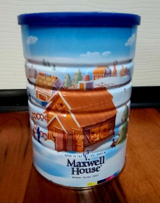 Vintage Maxwell House Coffee Tin Metal Large Can W/ Lid Winter Series 2005 - Euc
