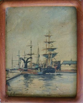 Eugene Boudin (1824–1898) Ships In Port Hand Signed Oil Painting On Wood