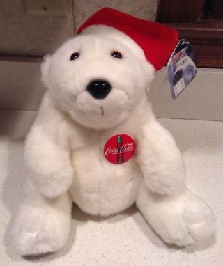 Coca Cola Polar Bear Christmas Santa Hat 1996 Stuffed Animal 10 " Vintage Coke