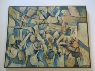 LARGE VINTAGE BLUE CUBIST CUBISM PAINTING ABSTRACT EXPRESSIONISM 1960 ' S MODERN 2