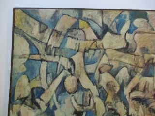 LARGE VINTAGE BLUE CUBIST CUBISM PAINTING ABSTRACT EXPRESSIONISM 1960 ' S MODERN 4