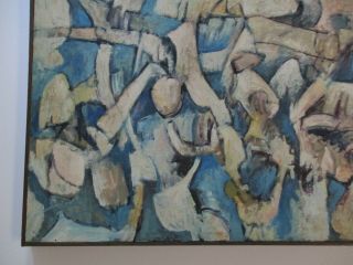 LARGE VINTAGE BLUE CUBIST CUBISM PAINTING ABSTRACT EXPRESSIONISM 1960 ' S MODERN 5