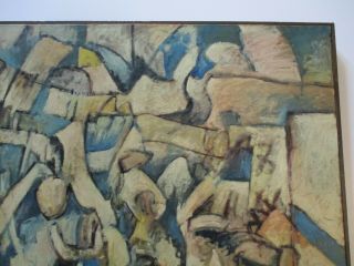 LARGE VINTAGE BLUE CUBIST CUBISM PAINTING ABSTRACT EXPRESSIONISM 1960 ' S MODERN 6
