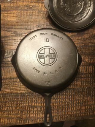 Vintage Griswold Cast Iron No.  10 Large Block Logo Skillet Pan 716 Perfectly Flat