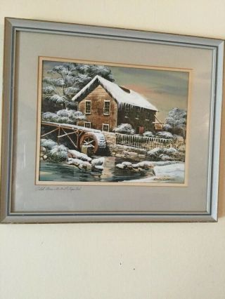 A Robert Brooks Winter Watercolor " Old Brewster Mill Cape Cod " Framed