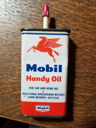 Vintage Mobil Pegasus Mobiloil Gas Station Handy Oil Oiler Tin Advertising Can