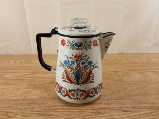 Vintage 1965 Berggren Swedish Enamelware Coffee Pot Roaster See Pictures
