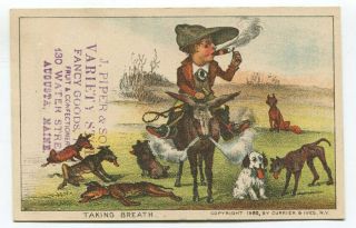 C&i 1880 Taking Breath Currier Ives Trade Card Fox Hunt Cigar Tobacco