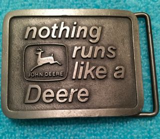 John Deere " Nothing Runs Like A Deere " Brass Belt Buckle 1975