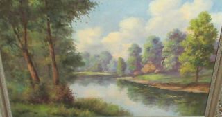 L.  WATTS HUGE OIL ON CANVAS RIVER TREE LANDSCAPE PAINTING 3