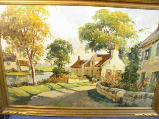 Listed Artist F.  H.  Mckay Vintage Oil Painting " Country Houses & Fall Foliage "