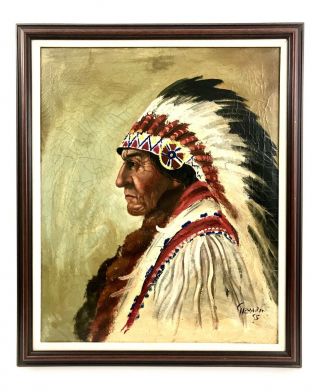 Southwestern Oil Painting Signed Gevara - Sitting Bull Sioux Chief