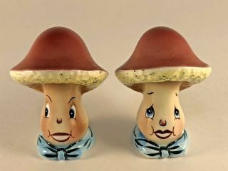 Vintage Anthropomorphic " Py " Mushrooms Pink Tops Salt & Pepper Shakers S & P 7