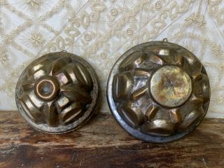 Antique Vintage Copper And Tin Jelly Molds French Country Kitchen Decor 2