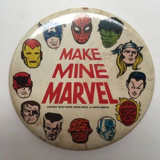 Vintage 1967 Make Mine Marvel Badge Button Pin Comics Marvelmania Mmms Fan Club