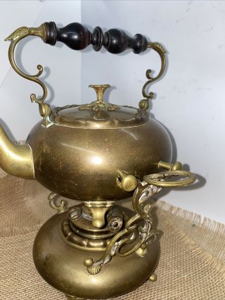 Vintage Antique Ornate Brass Coffee Tea Pot Teatop,  Warming Stand 10.  5 " Tall