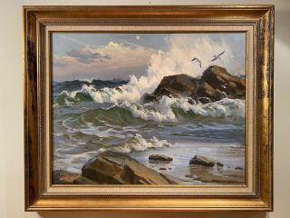 David Tutwiler American Impressionist Oil On Canvas “back Shore Surf” Seascape