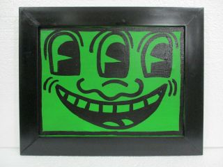 Acrylic On Canvas By Keith Haring 1983 With Frame In