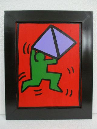 Acrylic On Canvas By Keith Haring 1982 With Frame In