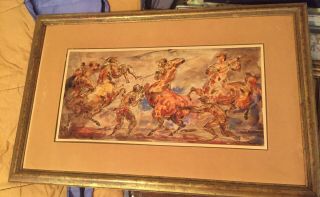 MID CENTURY ART MIXED MEDIA BY CHARLES BURDICK FIGHTING CENTAURS PAINTING HORSES 2