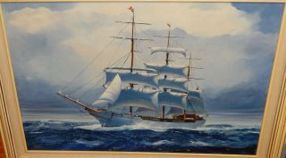 C.  B.  Anders Huge Oil On Canvas Sailing Ship Seascape Painting