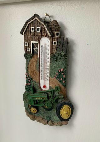 Vintage John Deere Tractor Farm Scene Decorative Weather Thermometer