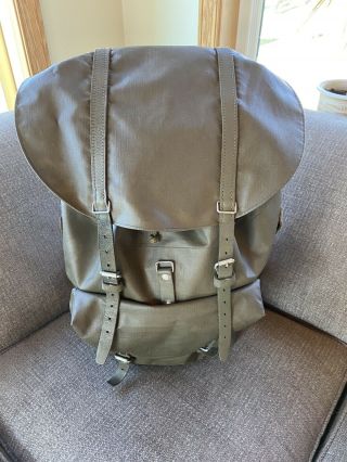 Vintage 1979 Swiss Army Rubberized Waterproof Leather Military Rucksack Backpack