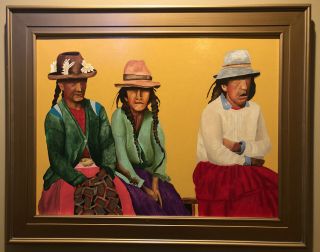 Latin American Portrait Oil Painting On Canvas,  3 Women,  Peru Argentina
