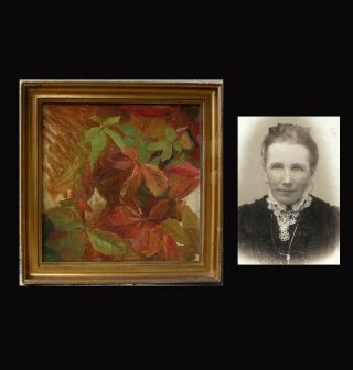 Caroline Moller (1843) Female Pioneer Artist.  Red Autumn Leaves.  1880.