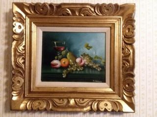 M.  Varga Oil Painting Still Life On Canvas Signed Fruit & Drink 1702