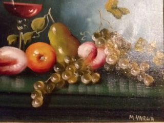 M.  Varga Oil Painting Still Life On Canvas signed Fruit & Drink 1702 3
