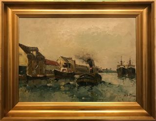 Svend Sinding Christiansen (1898 - 1980) : Harbor Scene