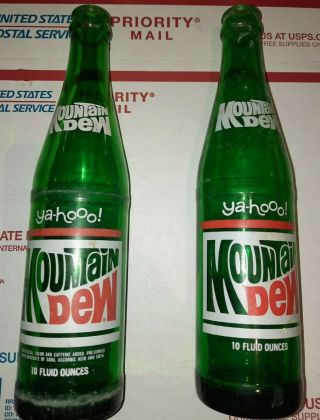 Mountain Dew Vintage Set Of 2 Bottles Green Glass 10fl Oz