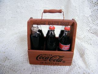 Rare Wooden 6 - Pack Coca Cola Carrier Evolution Of The Contour Glass Bottle 2003