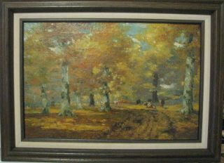 American Impressionist Autumn Landscape With Cows Artist Signed