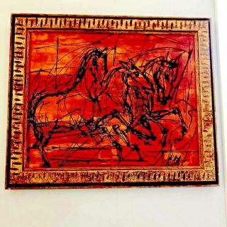Lee Reynolds Burr Running Horses Mid - Century Modern Abstract Painting
