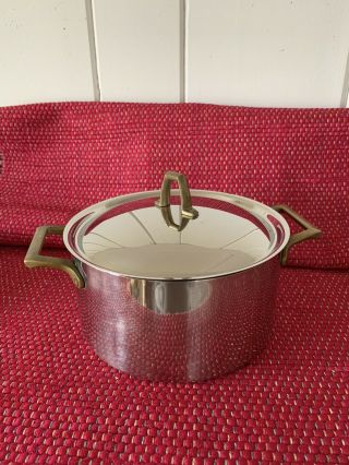 Vintage Revere Ware 1801 Stainless Steel 3 Quart Pot With Brass Handles