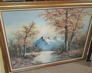 Stunning L.  Harding Oil On Canvas Painting.  Mountain/fall,  55 " X43 ",  Gold Frame