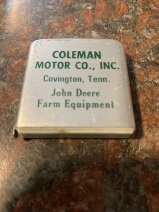 Vintage Coleman Motor John Deere Advertising Tape Measure,  Covington,  Tn