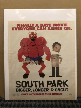 1999 South Park: Bigger Longer Uncut Movie Promo Print Ad Approximately 12 X 10