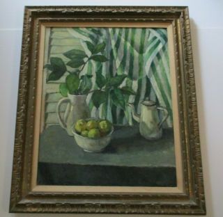 Large Mid Century Painting Still Life Fruit Modern Signed Mystery Gorgeous 1960