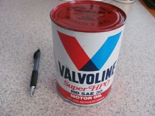 Valvoline Motor Oil Can,  1 Full Quart,  Hpo,  Hd Sae 30,  Nos,  Cardboard Can