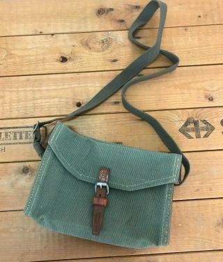 1969 Vintage Swiss Army Military Shoulder Bag Leather And Canvas